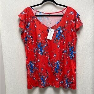 Ofeefan NWT Women’s 2XL Floral Red with Blue Top V-Neck